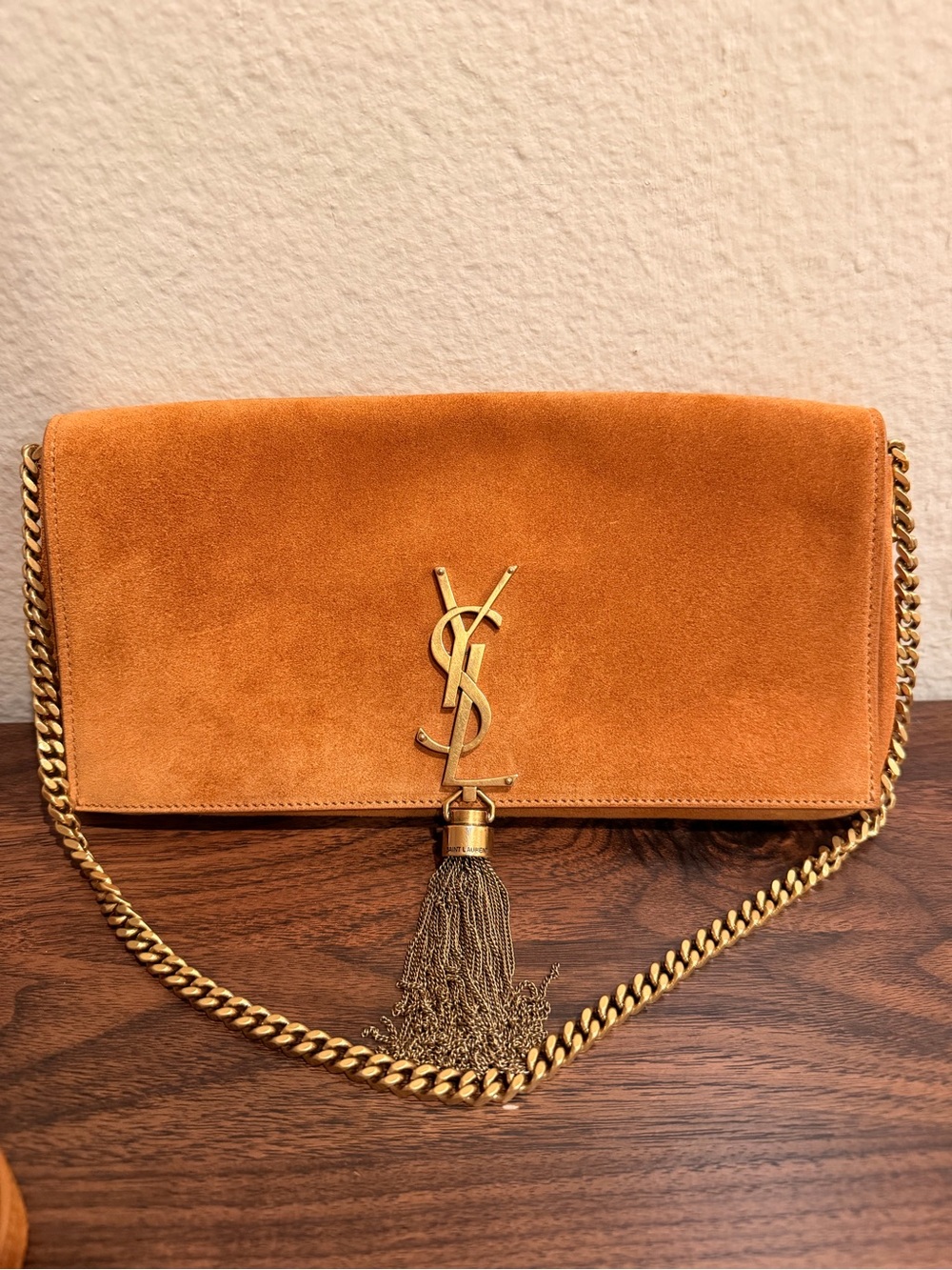 Saint Laurent Suede Tassel Chain handbag in Cognac brown